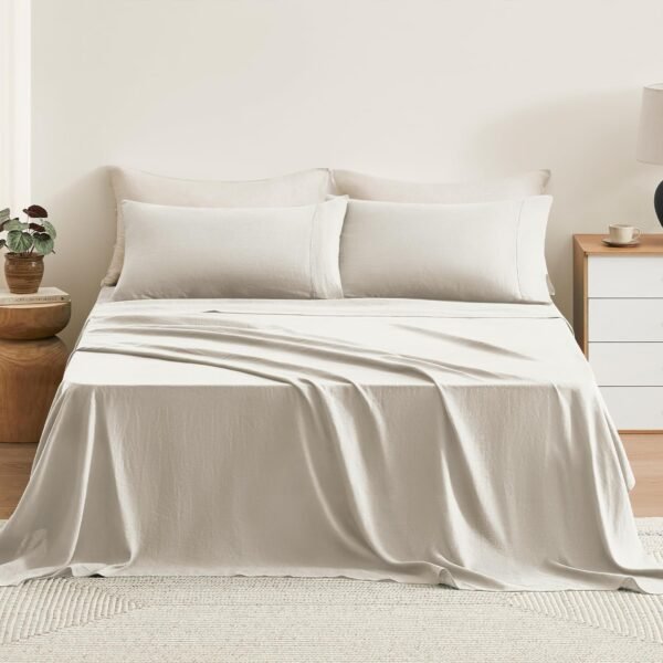 100% Pure French Linen Sheet Set – Queen Size, Natural Comfort All Year Round