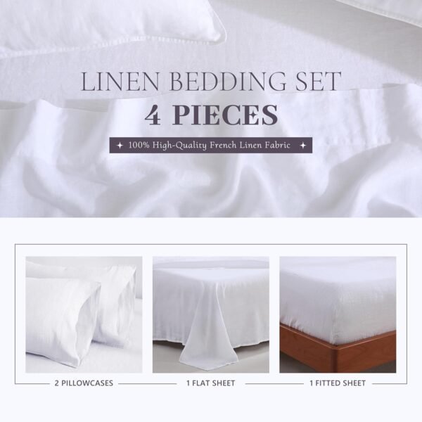100% French Linen Sheet Set – Queen Size, 4-Piece (White)