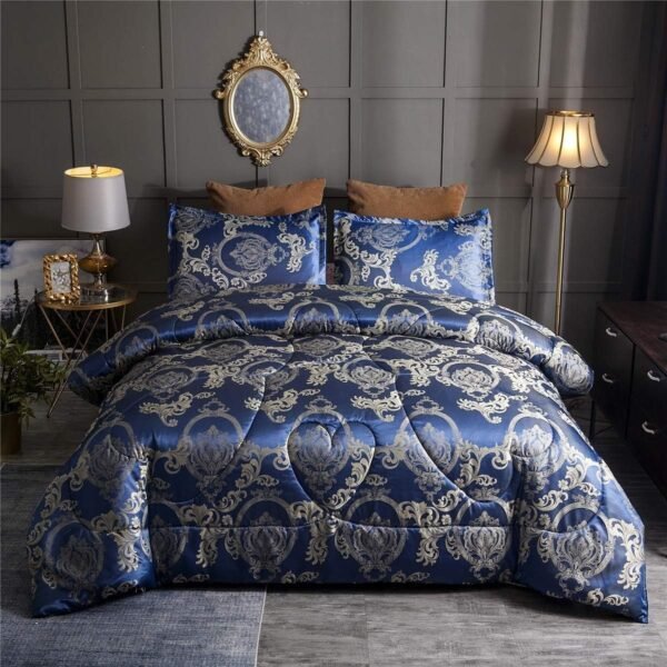 Satin Jacquard Comforter Set (Royal Blue)