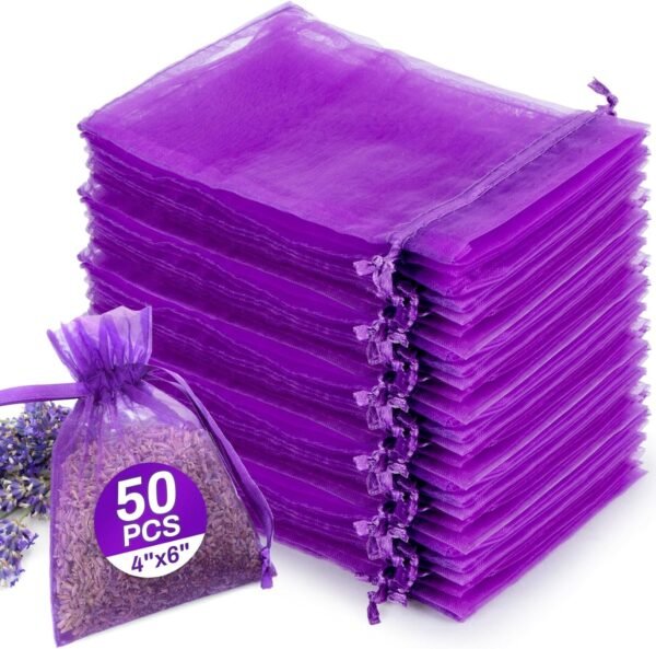 Lavender Organza Sachet Bags – 50-Pack